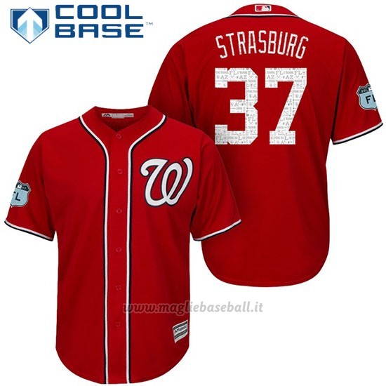 Maglia Baseball Uomo Washington Nationals Stephen Strasburg Scarlet 2017 Allenamento Primaverile Cool Base Giocatore
